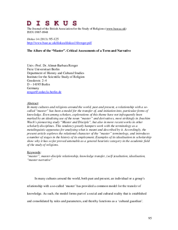 (PDF) The Allure of the “Master”. Critical Assessments of a Term and ...