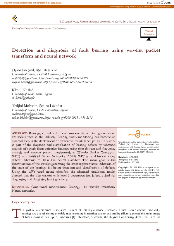 (PDF) Detection and diagnosis of fault bearing using wavelet packet ...