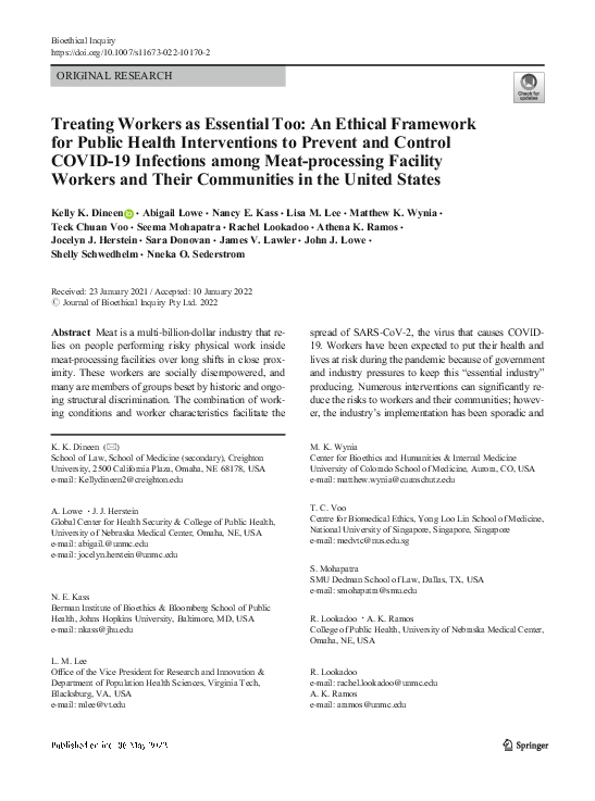 (PDF) Treating Workers as Essential Too: An Ethical Framework for ...