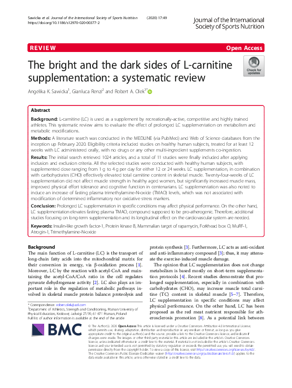 (PDF) The bright and the dark sides of L-carnitine supplementation: a ...