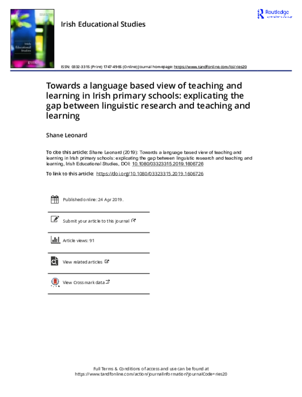 (PDF) Towards a language based view of teaching and learning in Irish ...