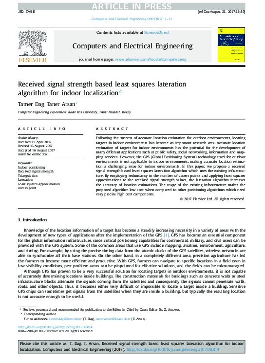 (PDF) Received signal strength based least squares lateration algorithm ...