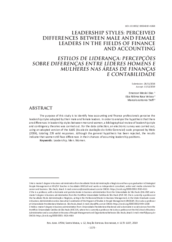 (PDF) Leadership styles: perceived differences between male and female ...