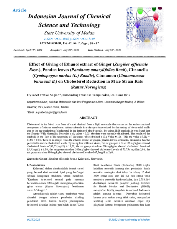 (PDF) Effect of Giving of Ethanol extract of Ginger (Zingiber ...