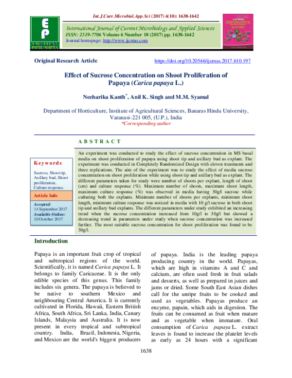 (PDF) Effect of Sucrose Concentration on Shoot Proliferation of Papaya ...