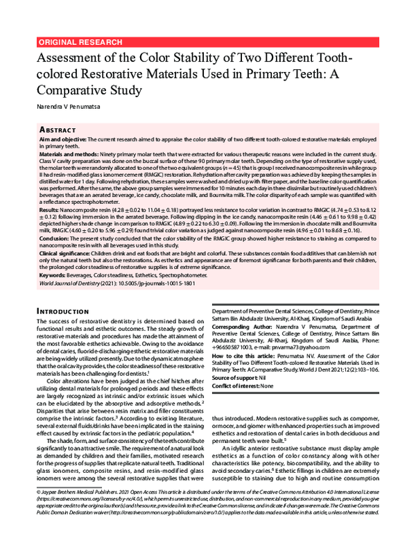 (PDF) Assessment of the Color Stability of Two Different Toothcolored