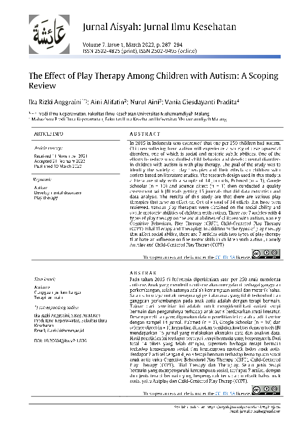 (PDF) The Effect of Play Therapy Among Children with Autism: A Scoping ...