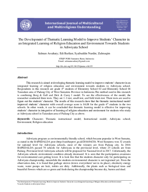 (PDF) The Development of Thematic Learning Model to Improve Students ...