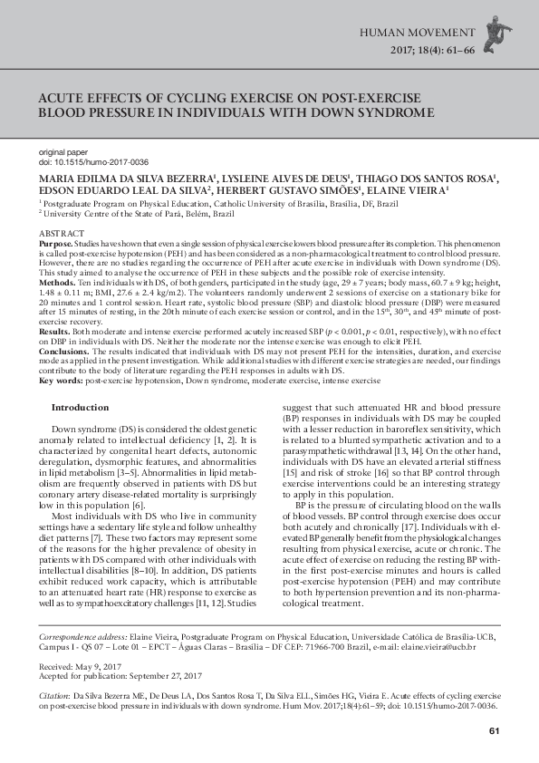 (PDF) Acute effects of cycling exercise on post-exercise blood pressure ...