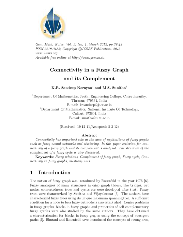 (PDF) Connectivity in a Fuzzy Graph and its Complement