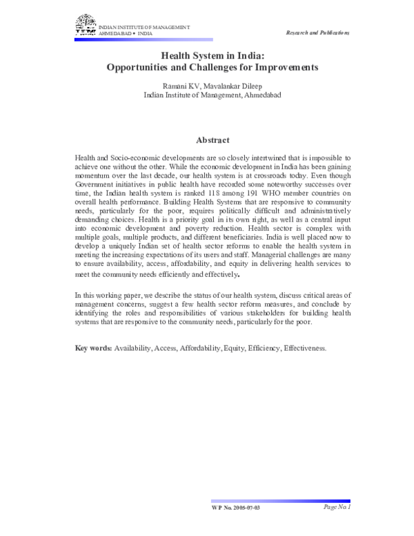 (PDF) Health system in India: opportunities and challenges for improvements