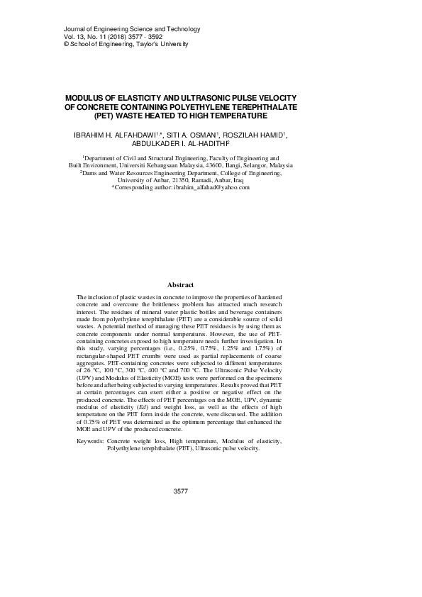 (PDF) Modulus of elasticity and ultrasonic pulse velocity of concrete ...