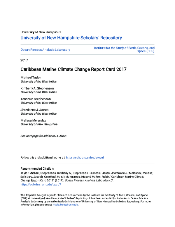 (PDF) Caribbean Marine Climate Change Report Card 2017