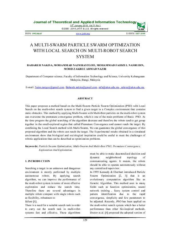 (PDF) A Multi-Swarm Particle Swarm Optimization with Local Search on ...
