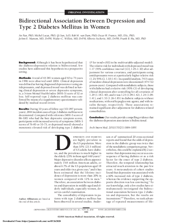 (PDF) Bidirectional Association Between Depression and Type 2 Diabetes ...