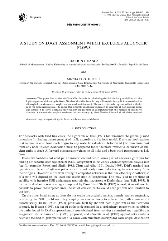 (PDF) A study on logit assignment which excludes all cyclic flows
