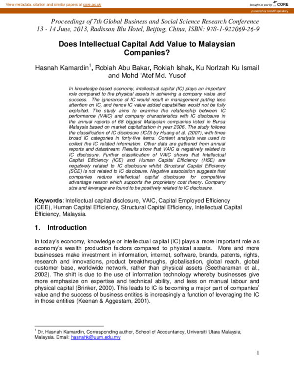 (PDF) Does intellectual capital add value to Malaysian companies?