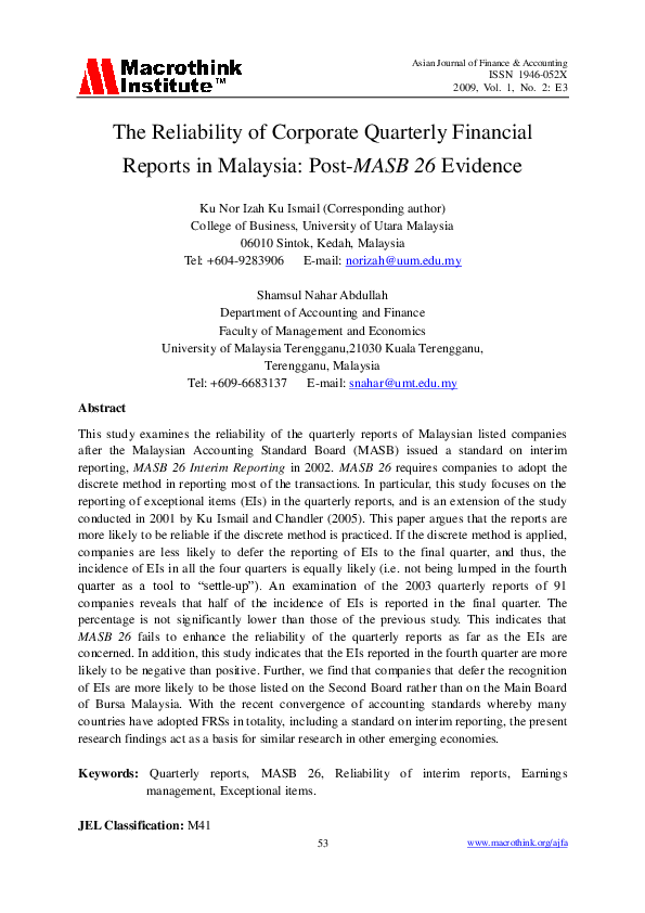 (PDF) The Reliability of Corporate Quarterly Financial Reports in ...