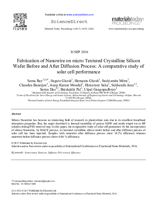 (PDF) Fabrication of Nanowire on micro Textured Crystalline Silicon ...