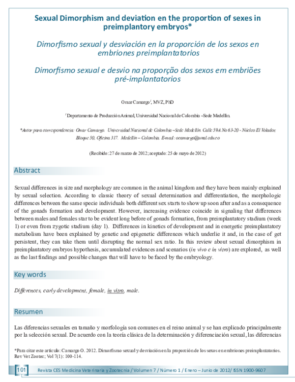 (PDF) Sexual Dimorphism and deviation en the proportion of sexes in ...