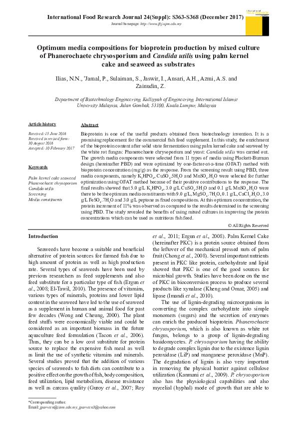 (PDF) Optimum media compositions for bioprotein production by mixed ...