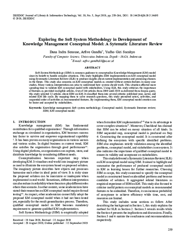 (PDF) Exploring the Soft System Methodology in Development of Knowledge ...