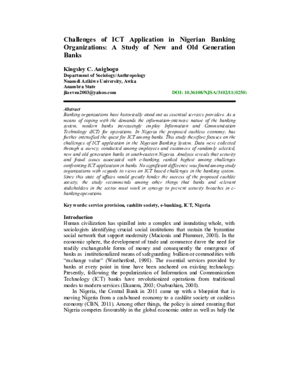 (PDF) Challenges of ICT Application in Nigerian Banking Organizations ...