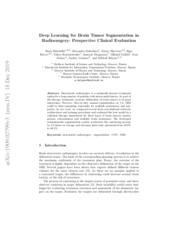 (PDF) Deep Learning for Brain Tumor Segmentation in Radiosurgery ...