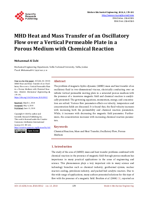 (PDF) MHD Heat and Mass Transfer of an Oscillatory Flow over a Vertical ...