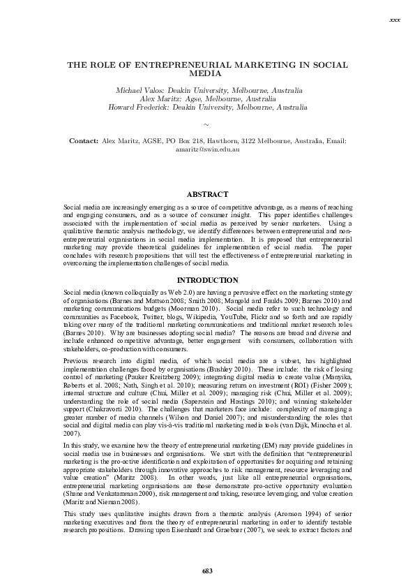 (PDF) The role of entrepreneurial marketing in social media