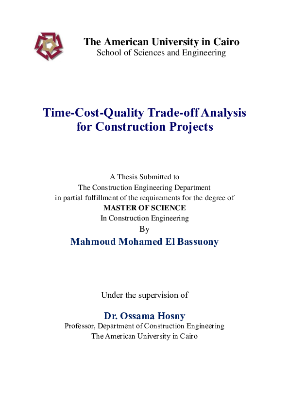 (PDF) Timecostquality tradeoff analysis for construction projects