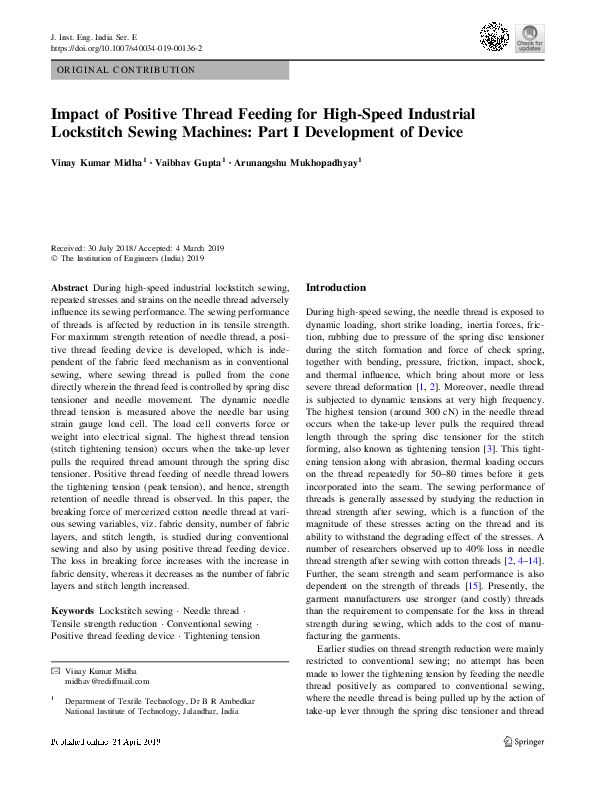 (PDF) Impact of Positive Thread Feeding for High-Speed Industrial ...