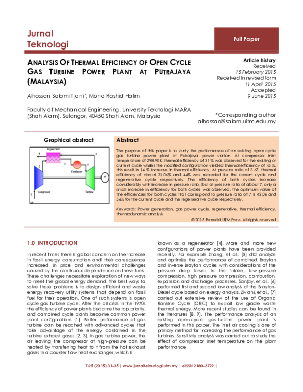 (PDF) Analysis of Thermal Efficiency of Open Cycle Gas Turbine Power ...