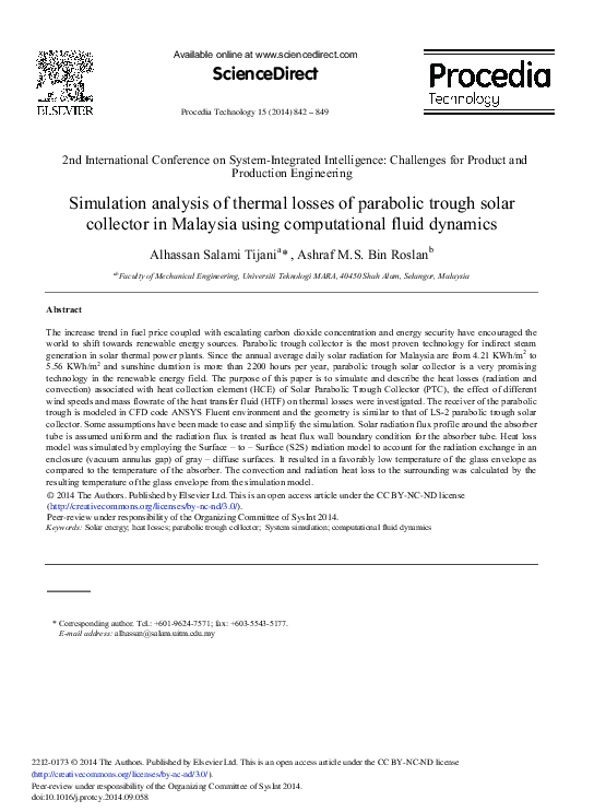 (PDF) Simulation Analysis of Thermal Losses of Parabolic trough Solar ...