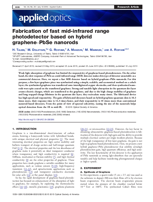 (PDF) Fabrication of fast mid-infrared range photodetector based on ...