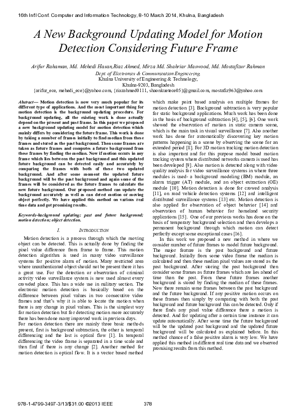 (PDF) A new background updating model for motion detection considering ...
