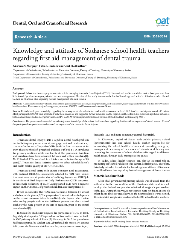 (PDF) Knowledge and attitude of Sudanese school health teachers ...