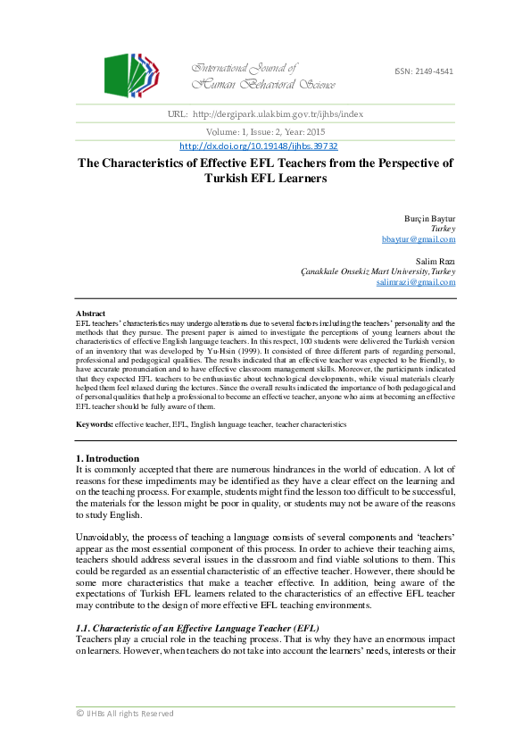 (PDF) Characteristics of effective EFL teachers from the perspective of ...