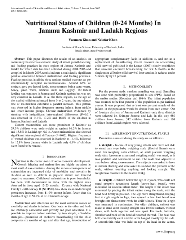 (PDF) Nutritional Status of Children (0-24 Months) In Jammu Kashmir and ...