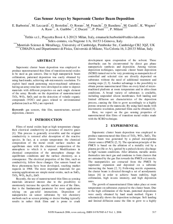 (PDF) Gas Sensor Arrays by Supersonic Cluster Beam Deposition