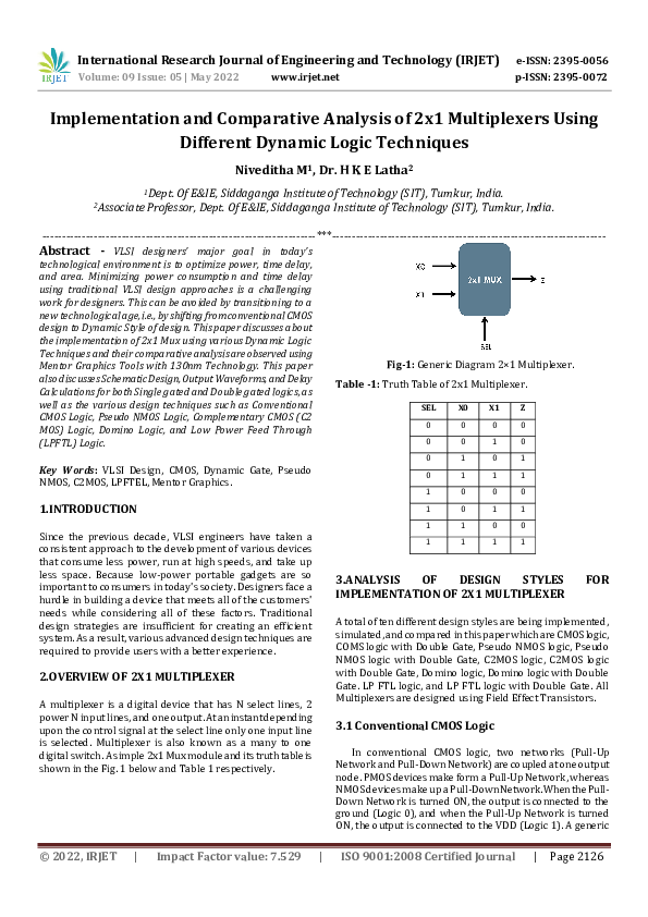 (PDF) Implementation and Comparative Analysis of 2x1 Multiplexers Using ...
