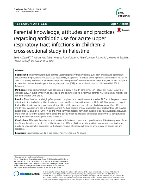 (PDF) Parental knowledge, attitudes and practices regarding antibiotic ...