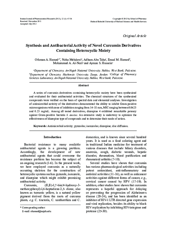 (PDF) Synthesis and antibacterial activity of novel curcumin ...