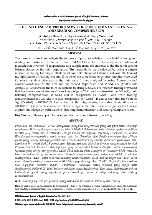 (PDF) The Influence of Prior Knowledge on Students’ Listening and ...