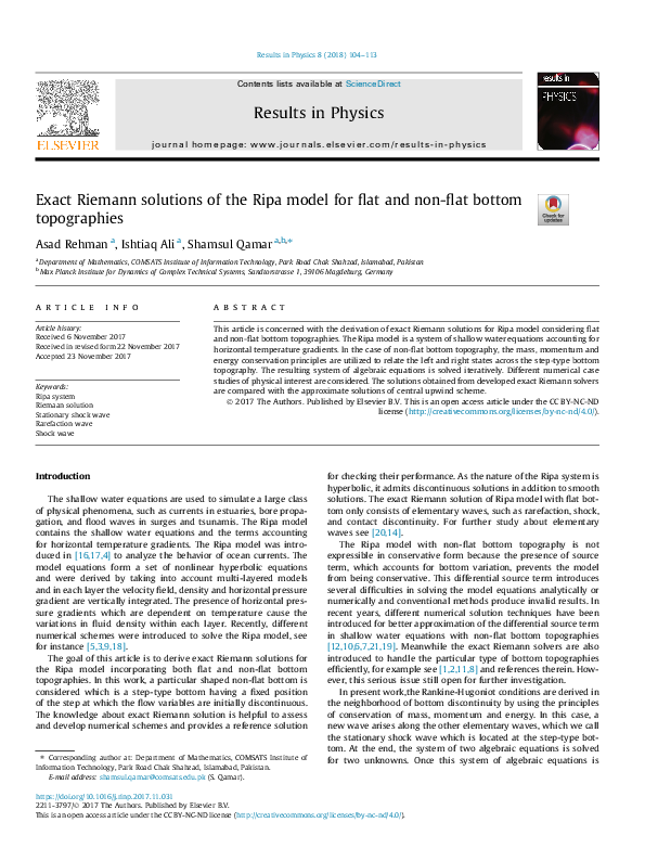 (PDF) Exact Riemann solutions of the Ripa model for flat and non-flat ...