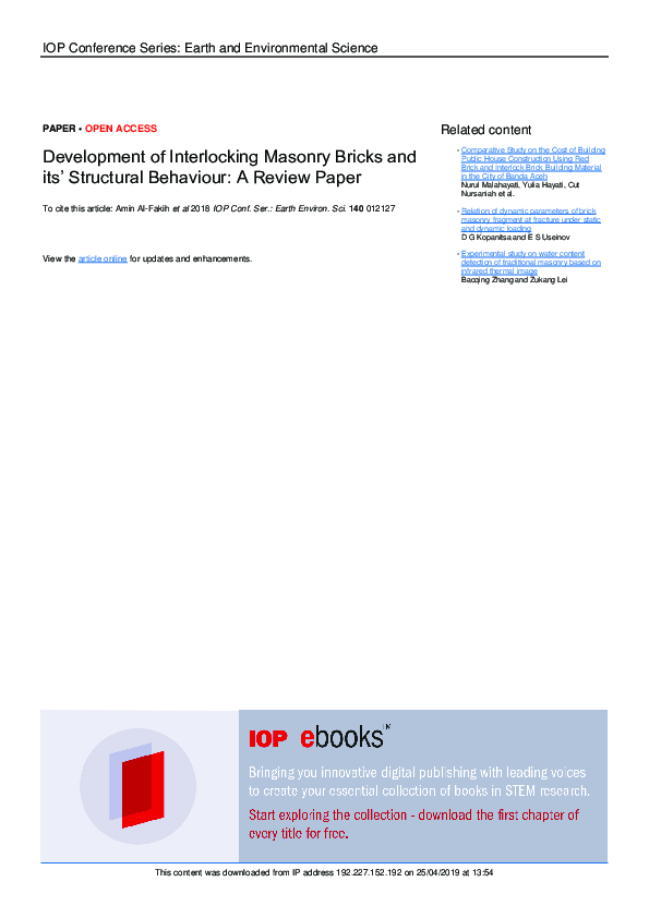(PDF) Development of Interlocking Masonry Bricks and its’ Structural ...