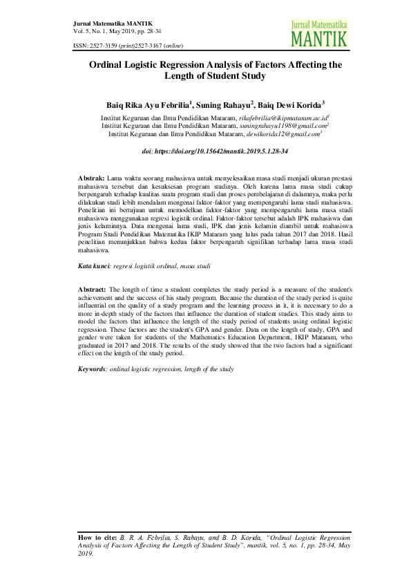 (PDF) Ordinal Logistic Regression Analysis of Factors Affecting the ...