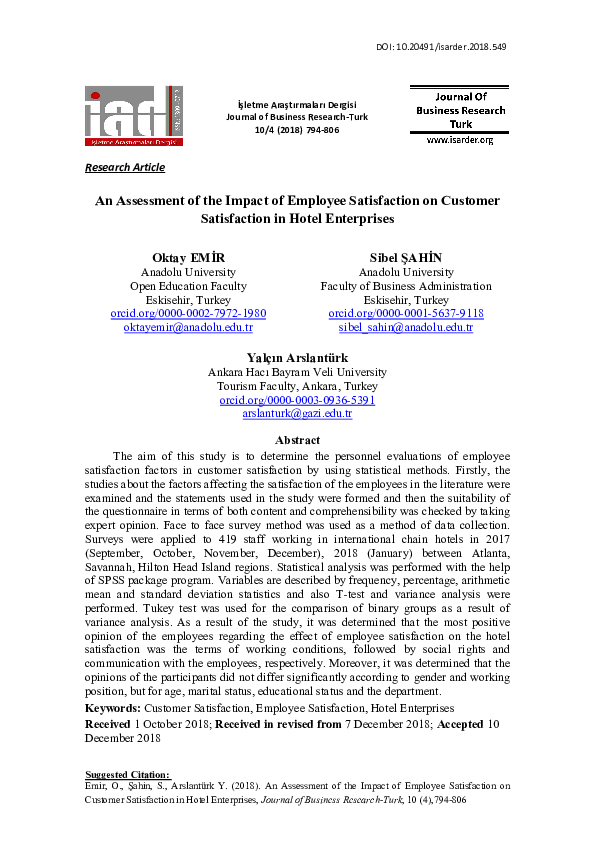 (PDF) An Assessment of the Impact of Employee Satisfaction on Customer ...