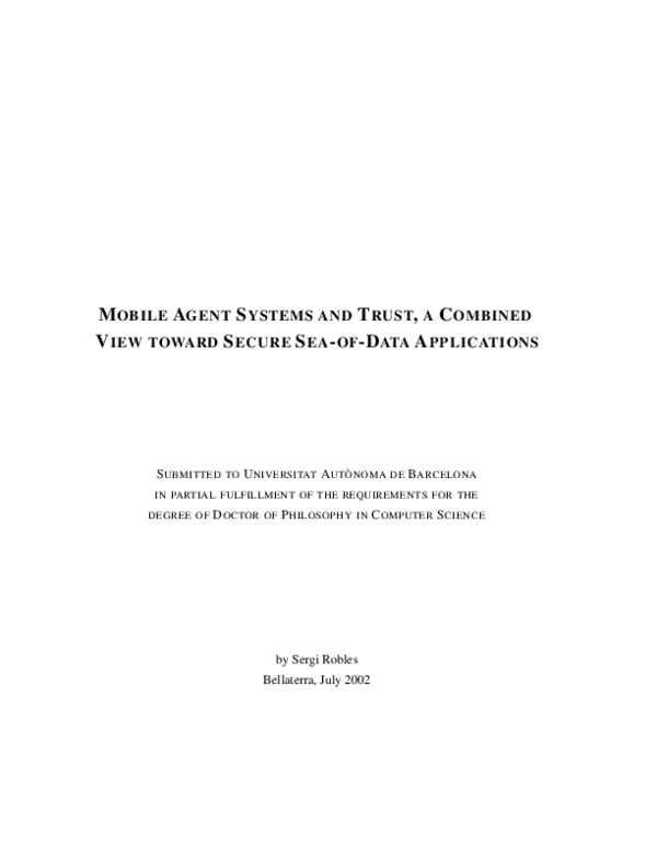 (PDF) Mobile agent systems and trust, a combined view toward secure sea ...