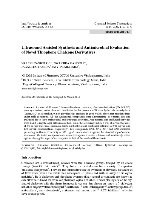(PDF) Ultrasound Assisted Synthesis and Antimicrobial Evaluation of ...